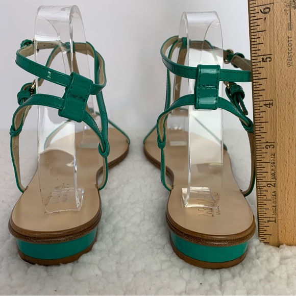 MaxMara Women's Turquoise Patent Leather Flat T-Strap Sandals Size 40/10 - Picture 8 of 9